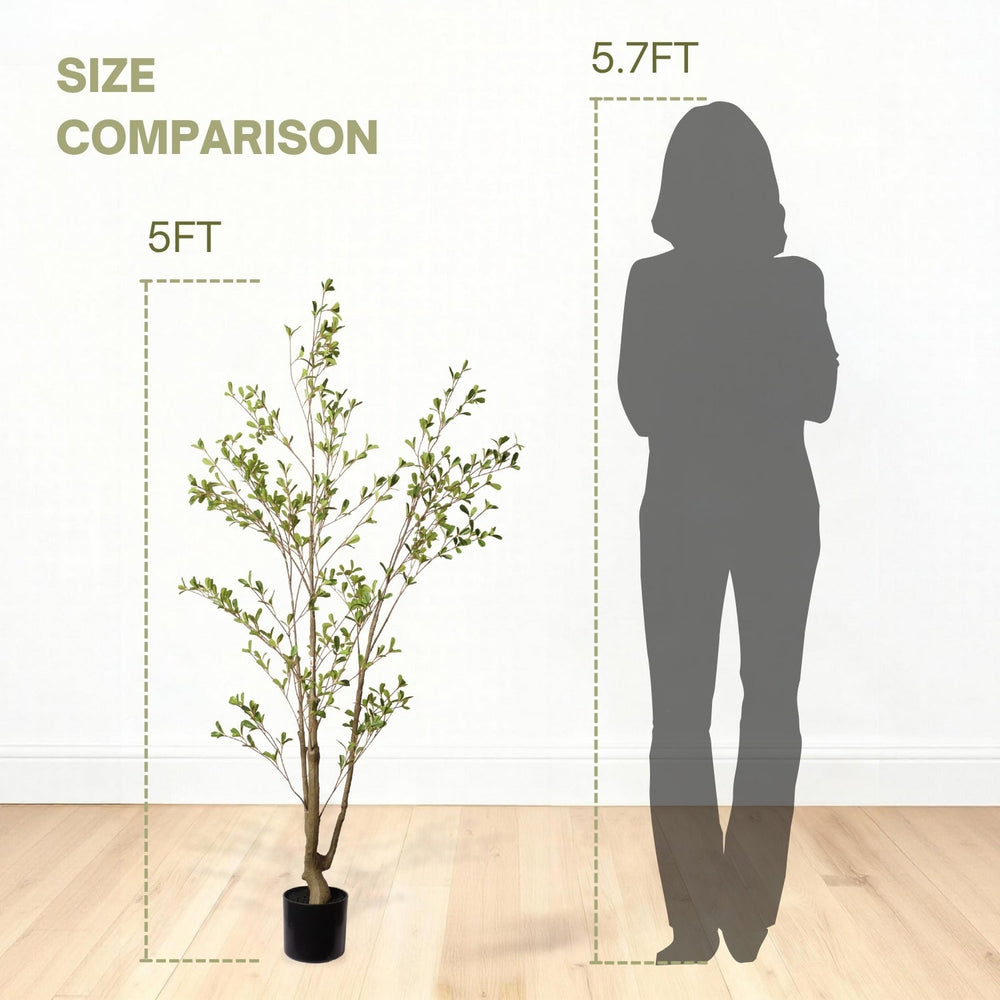 Lifelike Artificial Olive Tree with Black Plastic Pot, Faux Indoor Plant in Green Fabric Leaves, 60-Inch Tall for Home Living Room Decor Media 10