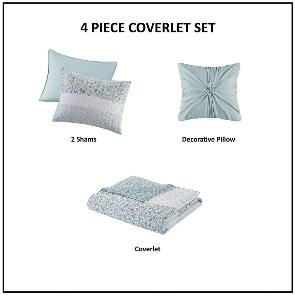 Full/Queen 4 Piece Seersucker Quilt Set with Throw Pillow Media 2