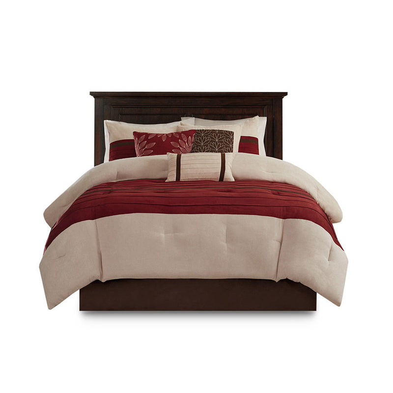 7 PC Pieced Faux Suede Comforter Set Red King