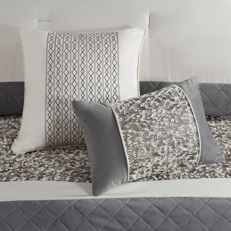 5 Piece Textured Jacquard Stripe Comforter Set with Throw Pillows-King/Cal King