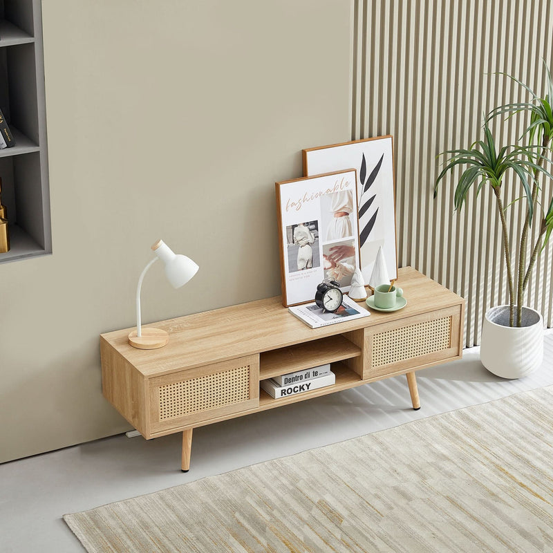 TV Cabinet Solid Wood With Adjustable Shelf For Living Room Use 55 Inch Length