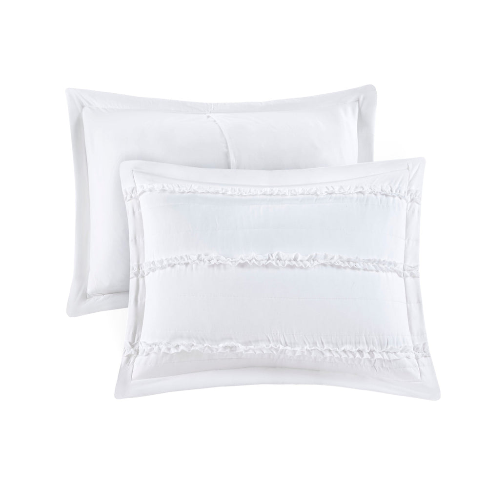 5 Piece   Ruffled Comforter Set White Cal King Media 13