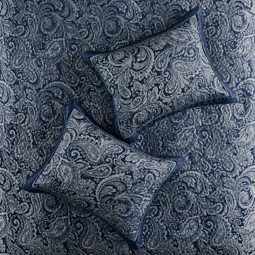 5 Piece Jacquard Bedspread Set with Throw Pillows Navy Queen Media 3