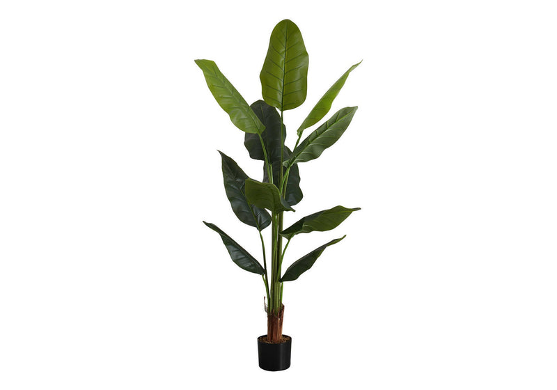 Artificial Plant, 59' Tall, Strelitzia Tree, Indoor, Faux, Fake, Floor, Greenery, Potted, Real Touch, Decorative, Green Leaves, Black Pot