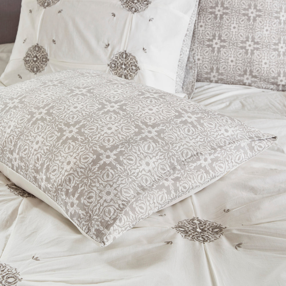 6 Piece Embroidered Cotton Reversible Comforter Set Ivory Full/Queen Media 16
