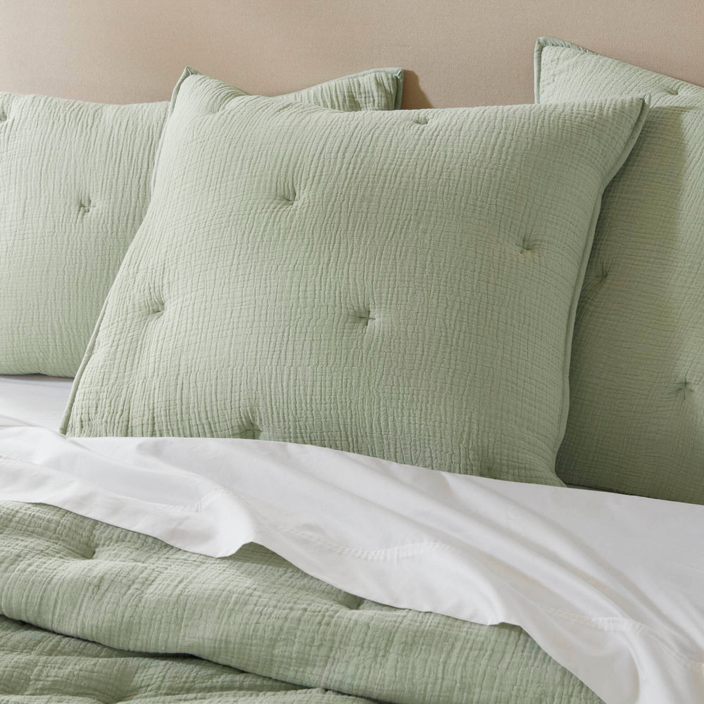 3-Piece Full/Queen Cotton  Embroidered Quilt Set,Sage Media 17