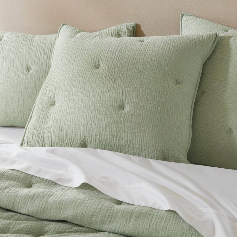 3-Piece King Cotton  Embroidered Quilt Set,Sage