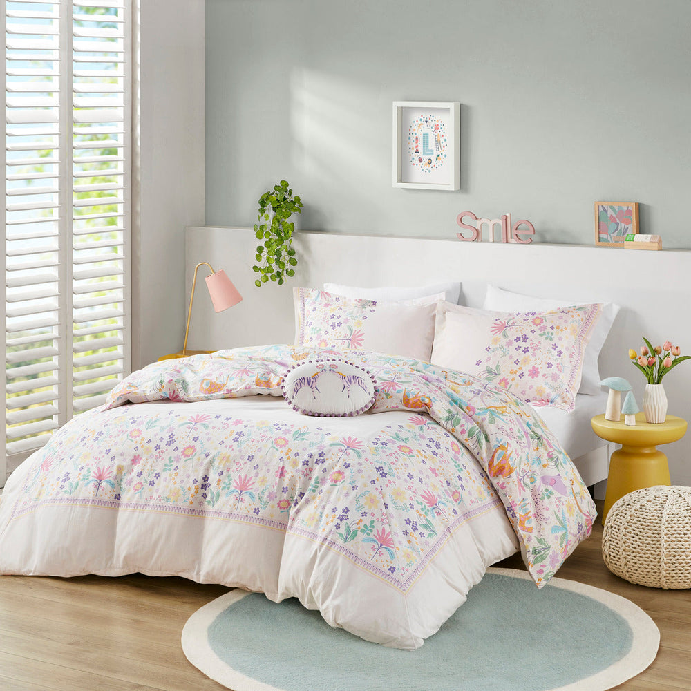Full/Queen Floral Reversible Cotton Duvet Cover Set with Throw Pillow Media 7