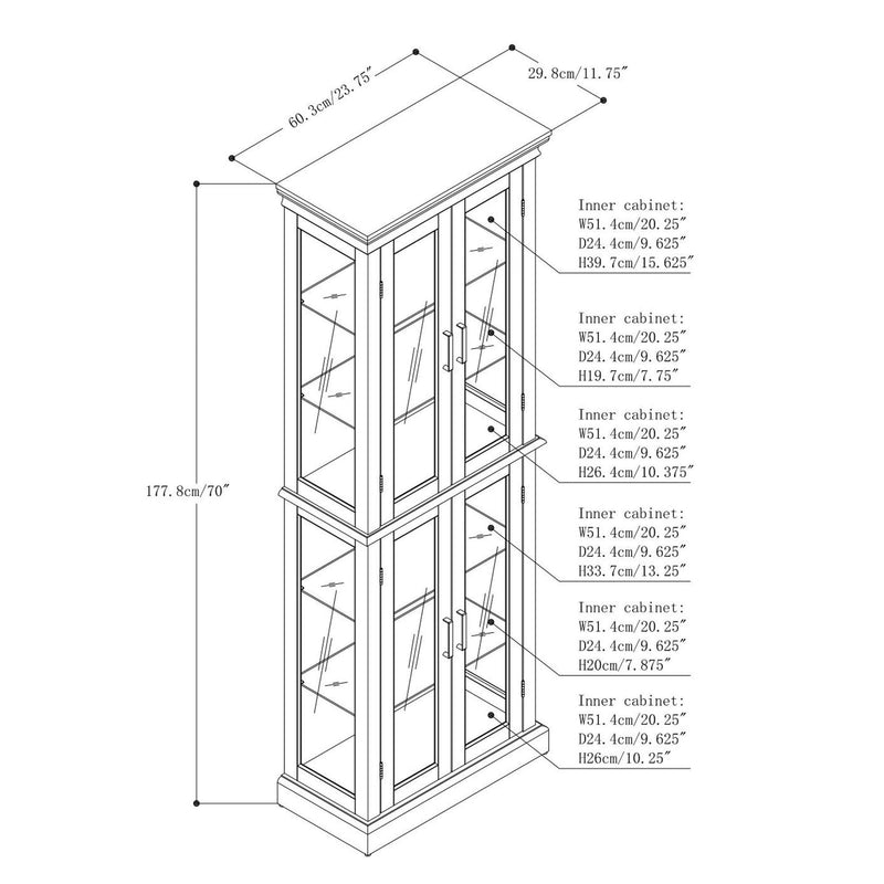 Glass Display Cabinet Tempered Glass Doors Walnut Finish Transitional