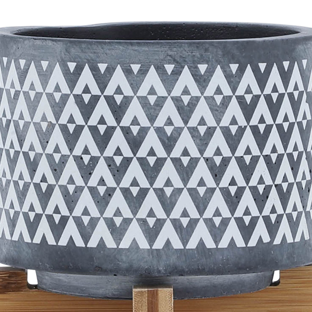 CERAMIC 5' AZTEC PLANTER ON WOODEN STAND, GRAY Media 7