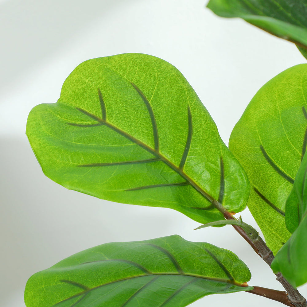 HOMCOM Fake Plant, Artificial Fiddle Leaf Fig Tree, Potted Plant with 28 PEVA Leaves and Flocked Soil, Green Media 2