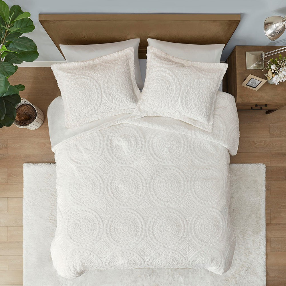 Twin Embroidered Medallion Faux Fur Ultra Plush Comforter Mini Set Media 2