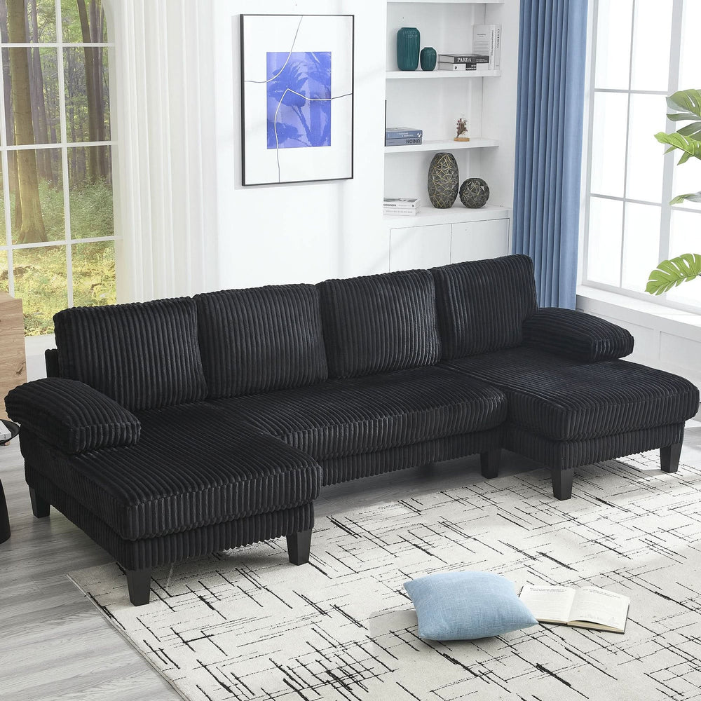 U Shaped Sofa Wood Frame Oversized Four-Seater Living Room Black Upholstery Media 1