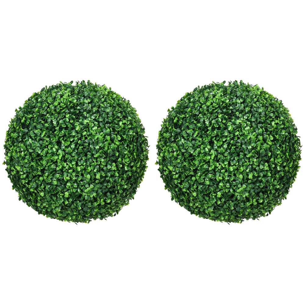 HOMCOM Set of 2 15.75 Inch Artificial Ball Boxwood Topiary Trees Balls, Indoor Outdoor Fake Plants for Home, Office & Living Room Decor Media 1