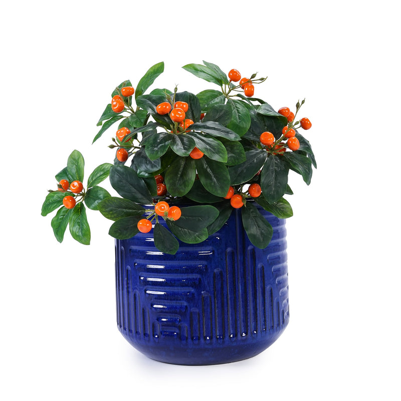 16' Dia Round Planters for Indoor Plants, Large Outdoor Planters with Drainage Holes, Ceramic Plant Pots Indoor & Outdoor for Home Garden Patio - Dark Blue