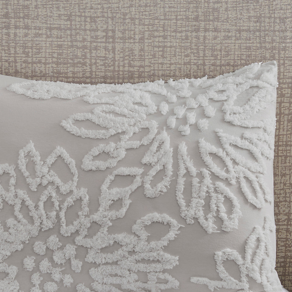 3 Piece Tufted Cotton Chenille Floral Comforter Set Warm Grey/White King/Cal King Media 5