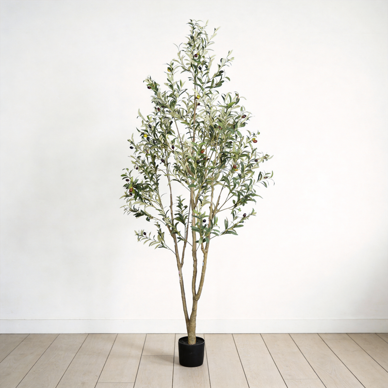 7' Artificial Olive Tree in Black Plastic Pot, 1pc/set