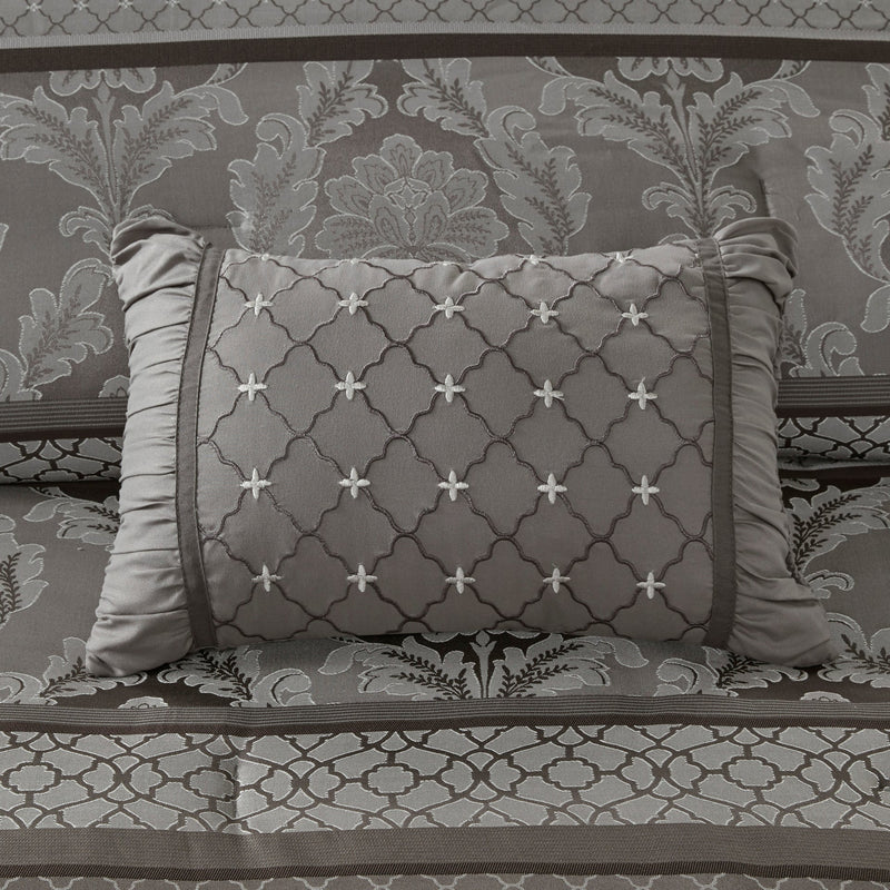 7 Piece Jacquard Comforter Set Grey King
