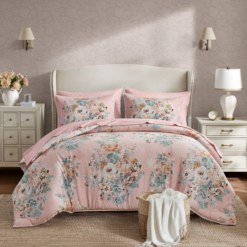 7-Piece Full 7 Piece Vin -inspired Collection floral print,Pink Media 1