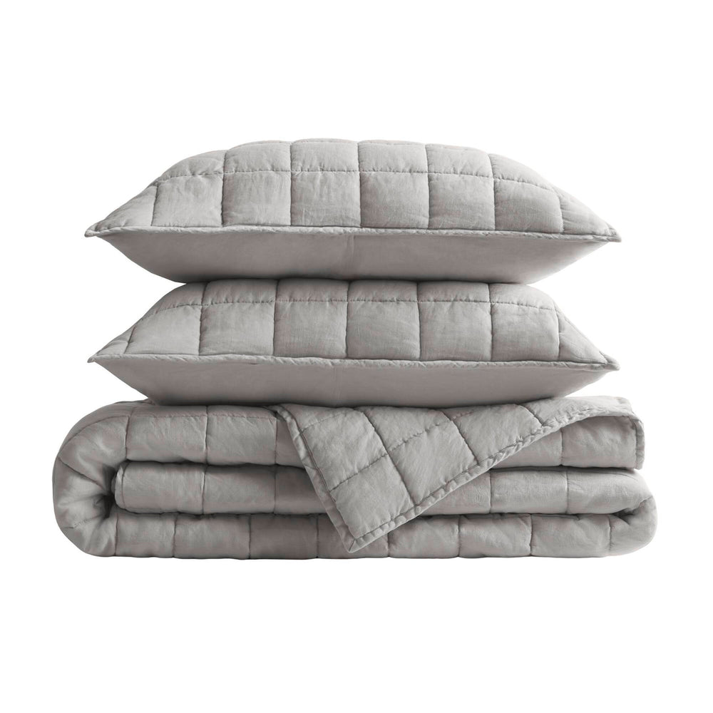 3-Piece King/Cal King Linen Garment Washed Quilt Set,Gray Media 10