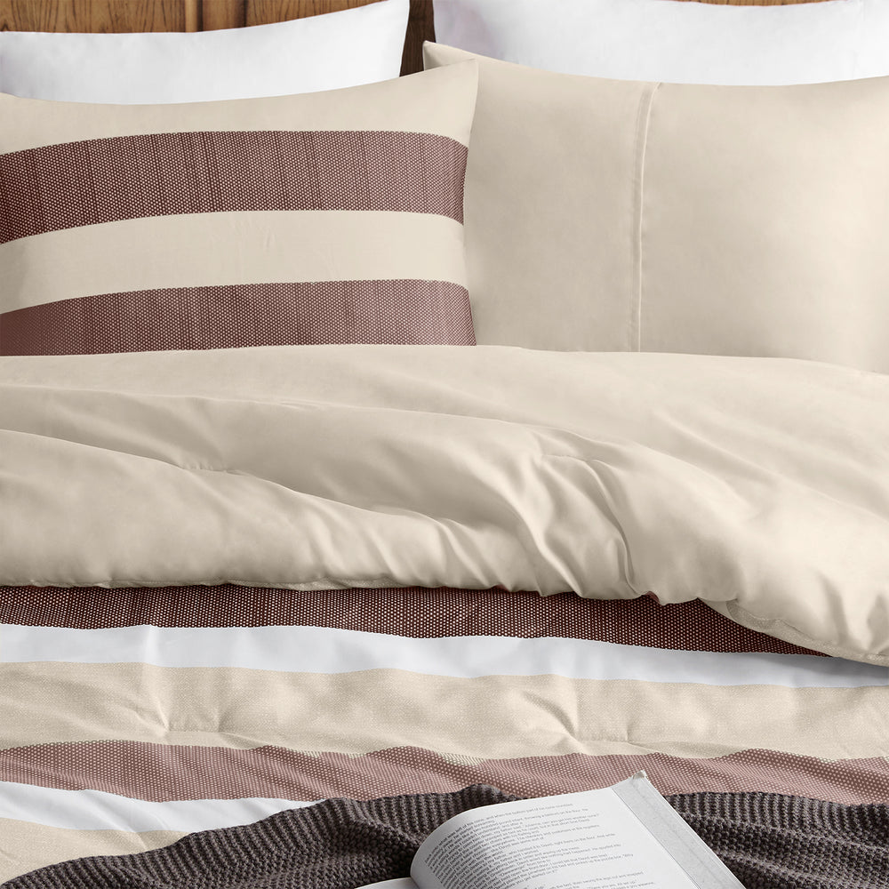 3-Piece King/Cal King Stripe Textured Print Comforter Set,Terracotta Media 13