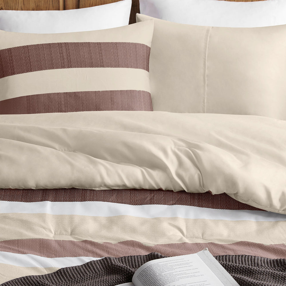 3-Piece Full/Queen Stripe Textured Print Comforter Set,Terracotta Media 13