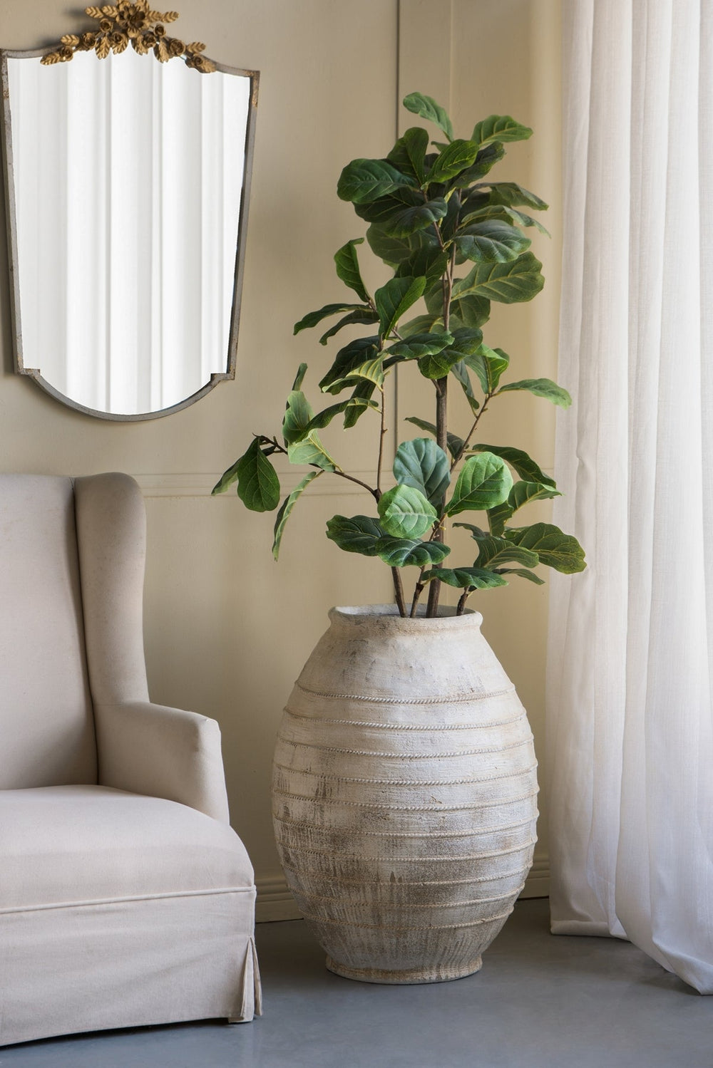 22.4x22.4x30.5' Large Magnesium Flower Pot with Weathered White Finish and Ridged Texture Media 1