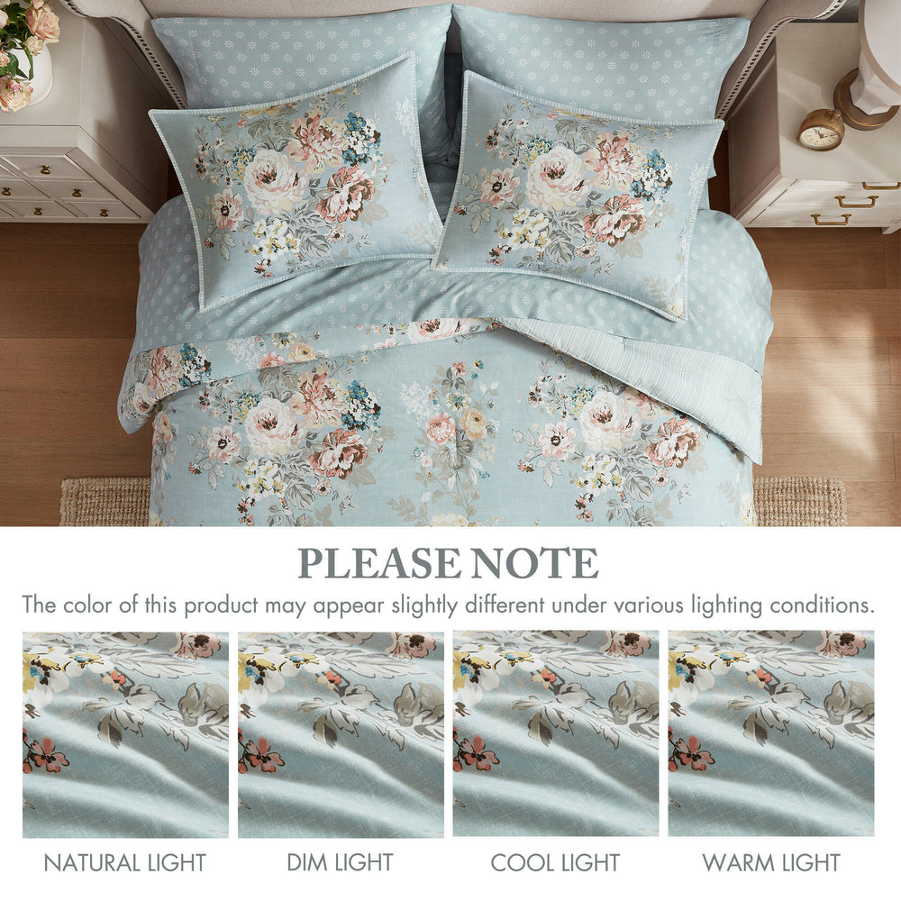 7-Piece Queen 7 Piece Vin -inspired Collection floral print,Soft Blue Media 3