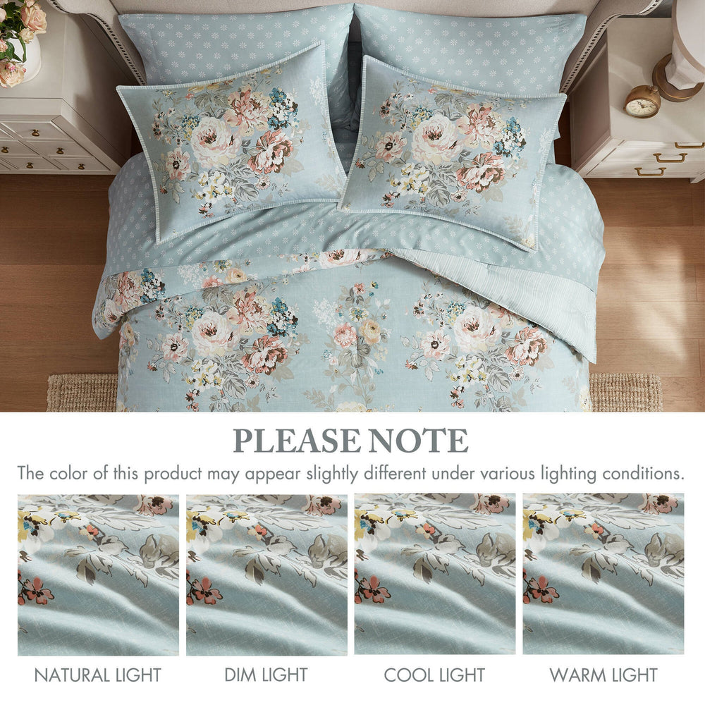 7-Piece Queen 7 Piece Vin -inspired Collection floral print,Soft Blue Media 3