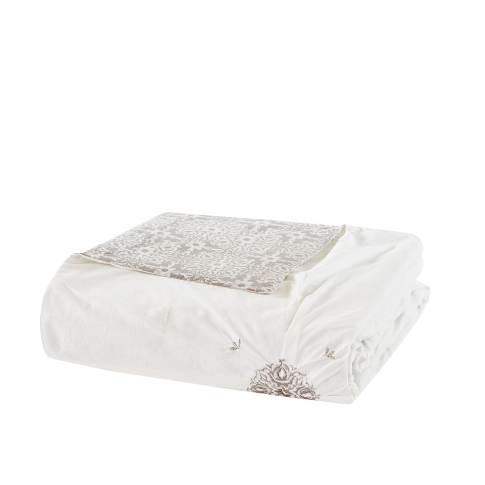 Full/Queen 4 Piece Embroidered Cotton Reversible Duvet Cover Set Media 18