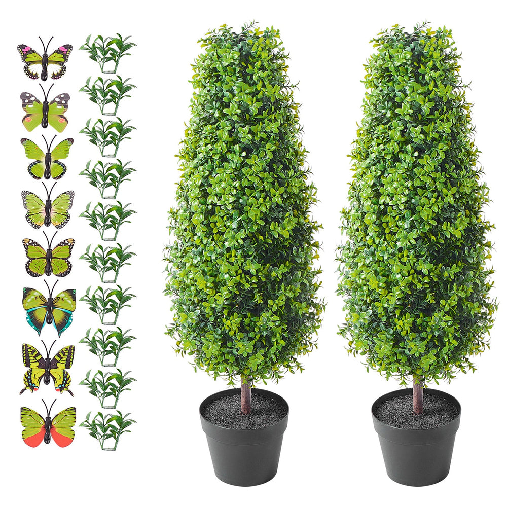 2 Pack 3' Artificial Boxwood Topiary Tree Faux Plant UV Decor In/Outdoor Media 4