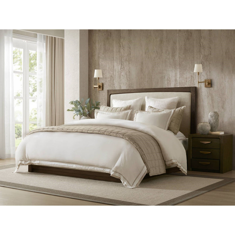 3 Pieces King/Cal King Duvet Cover Set,White+Beige