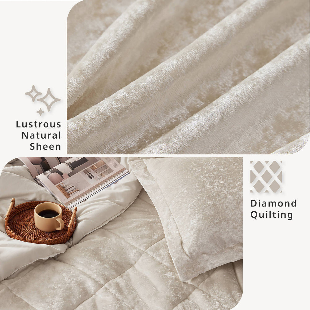 3 PCS Twin/Twin XL Velvet Duvet Cover Set with Throw Pillow Champagne Media 14