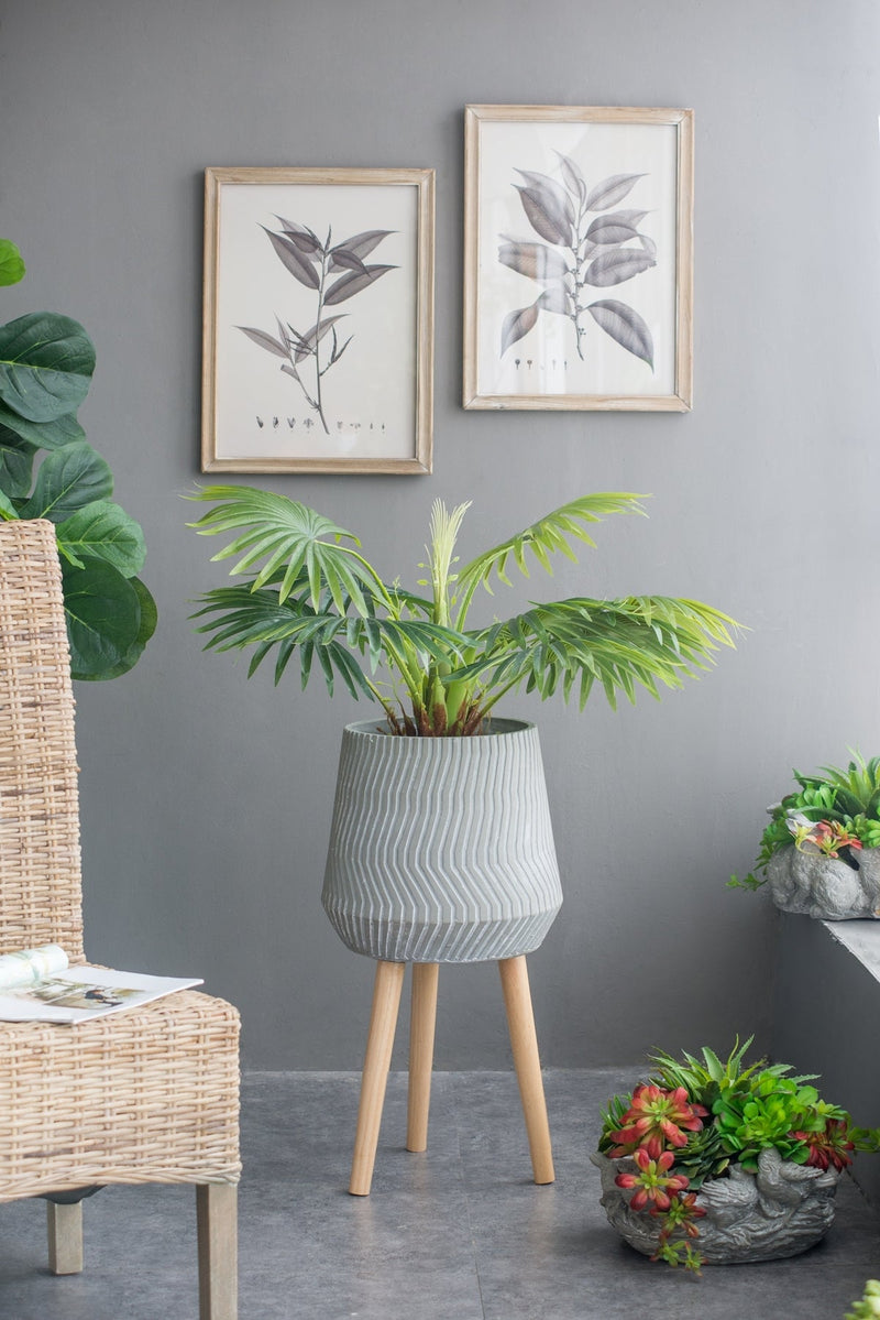 14.6x14.6x28' Cement and Wood Plant Stand, Indoor Outdoor Plant Holder