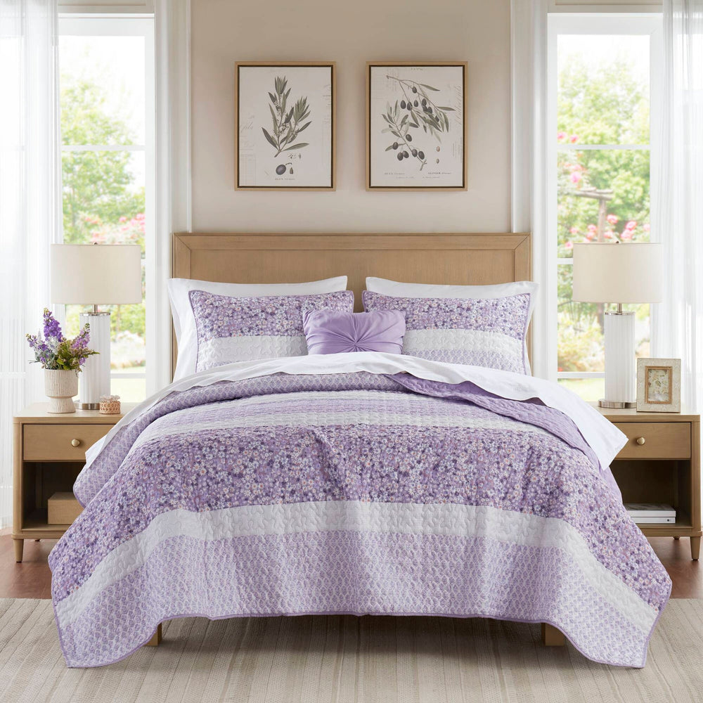 4 PCS Full/Queen Seersucker Quilt Set with Throw Media 1