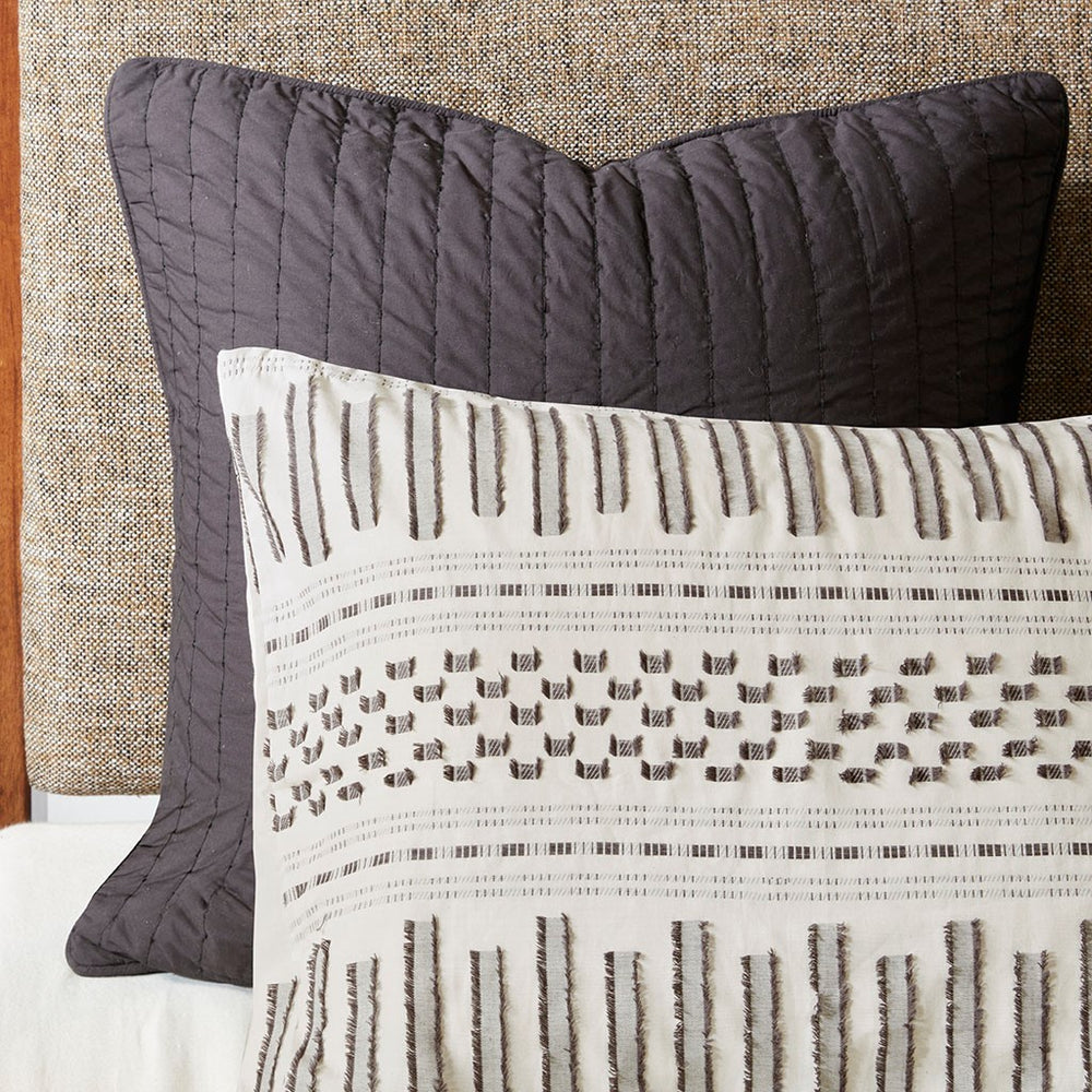 Cotton Jacquard Comforter Mini Set Ivory/Charcoal Full/Queen Media 8