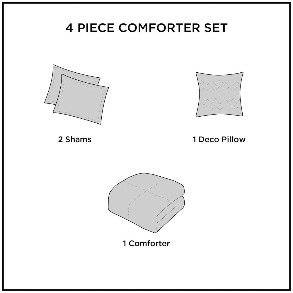 4-Piece Full/Queen Plush to Sherpa Down Alternative Comforter Set,Black/Black Media 8