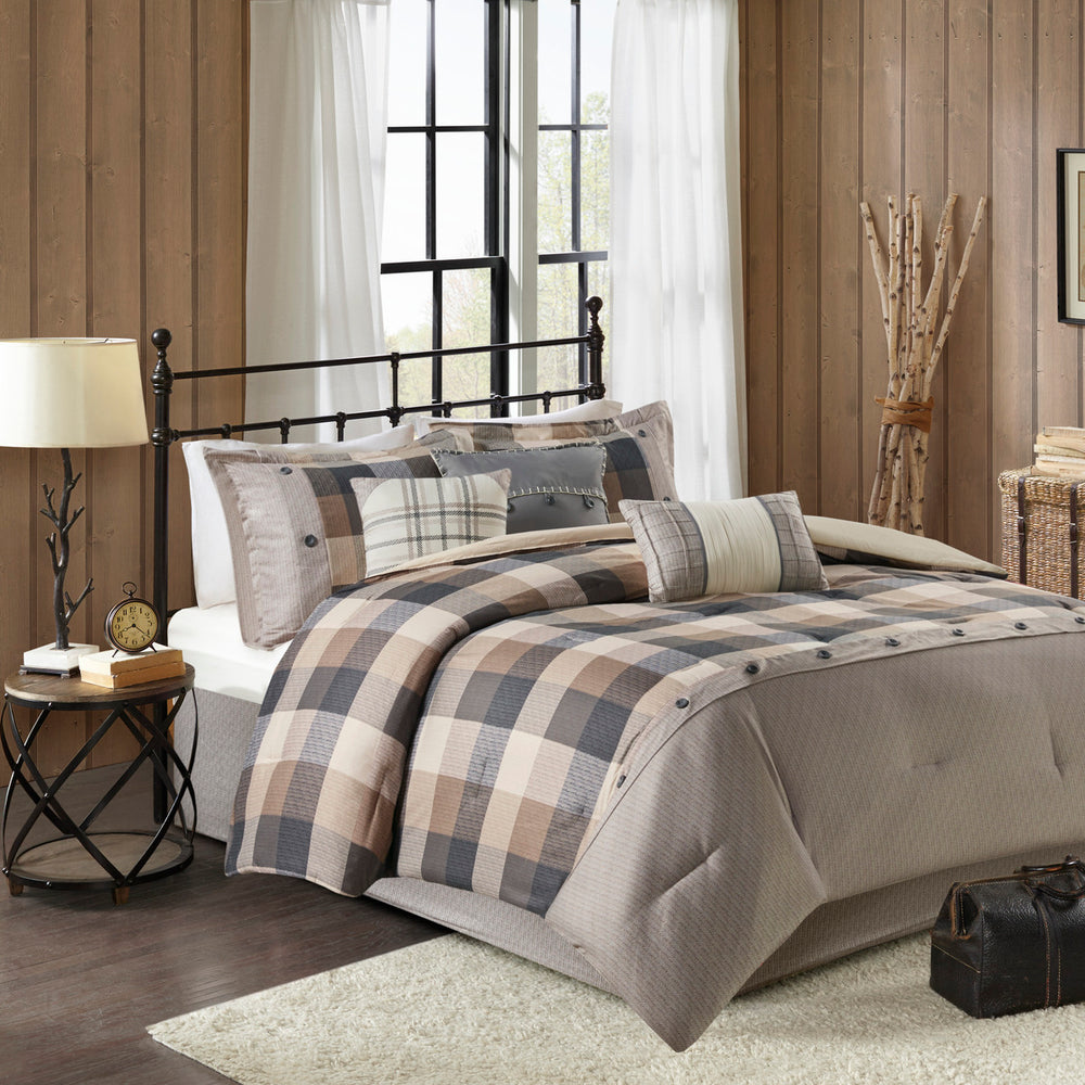 7 Piece Herringbone Comforter Set Neutral Queen Media 1