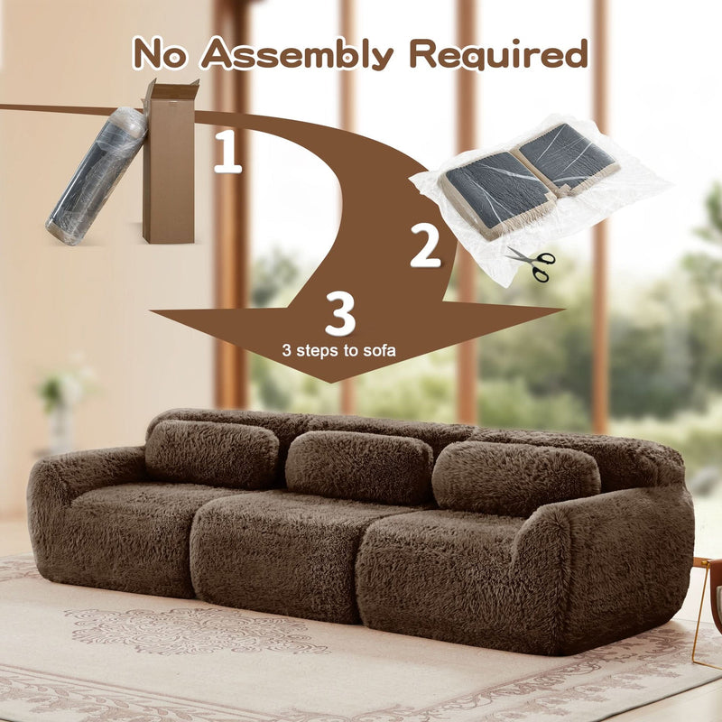 Plush Fabric Sectional Sofa Chocolate Modular With Ottoman & Pillows