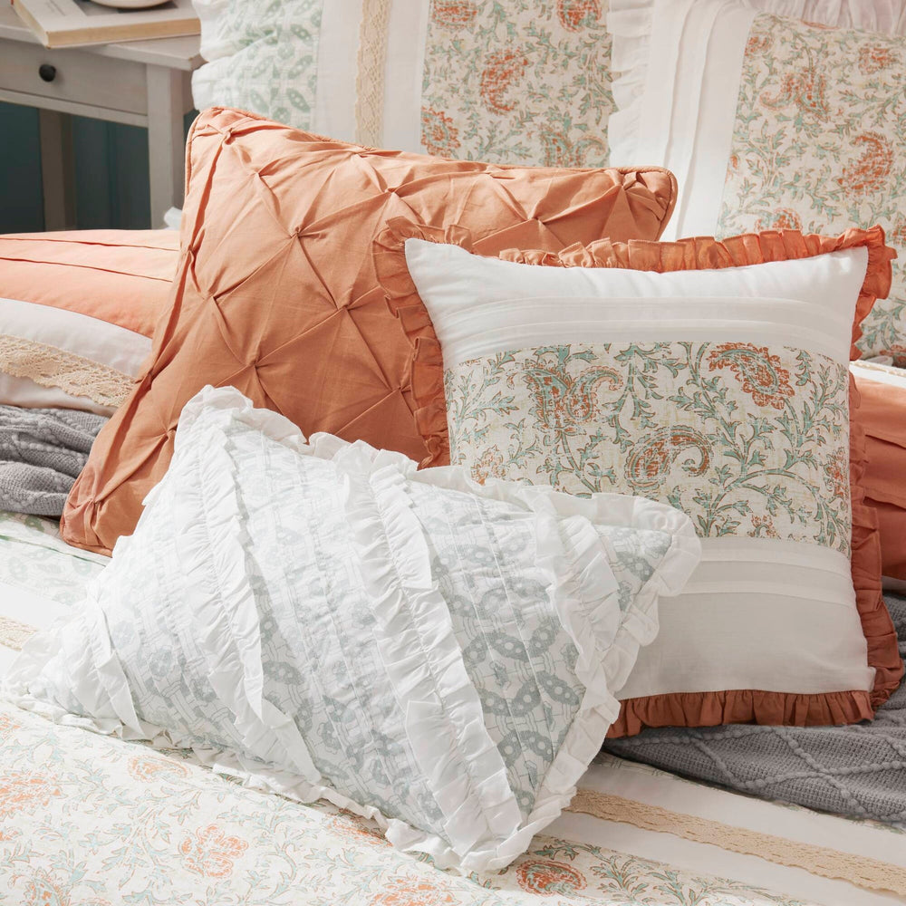 9 Piece Cotton Percale Comforter Set Coral Queen Media 8