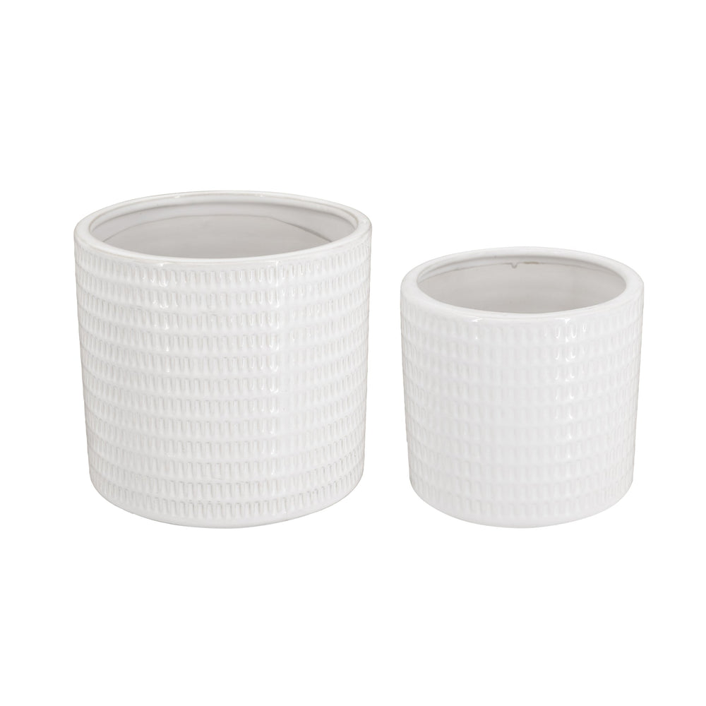 S/2 Textured White Ceramic Planters Media 2