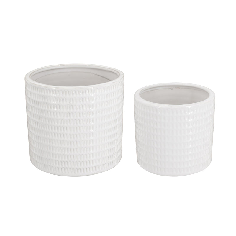 S/2 Textured White Ceramic Planters