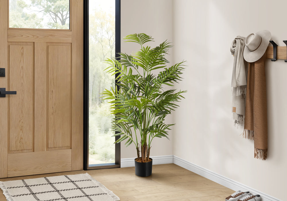 Artificial Plant, 47' Tall, Areca Palm Tree, Indoor, Faux, Fake, Floor, Greenery, Potted, Real Touch, Decorative, Green Leaves, Black Pot Media 1