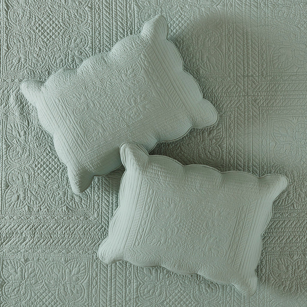 3 Piece Reversible Scalloped Edge Quilt Set Seafoam King/Cal King Media 10