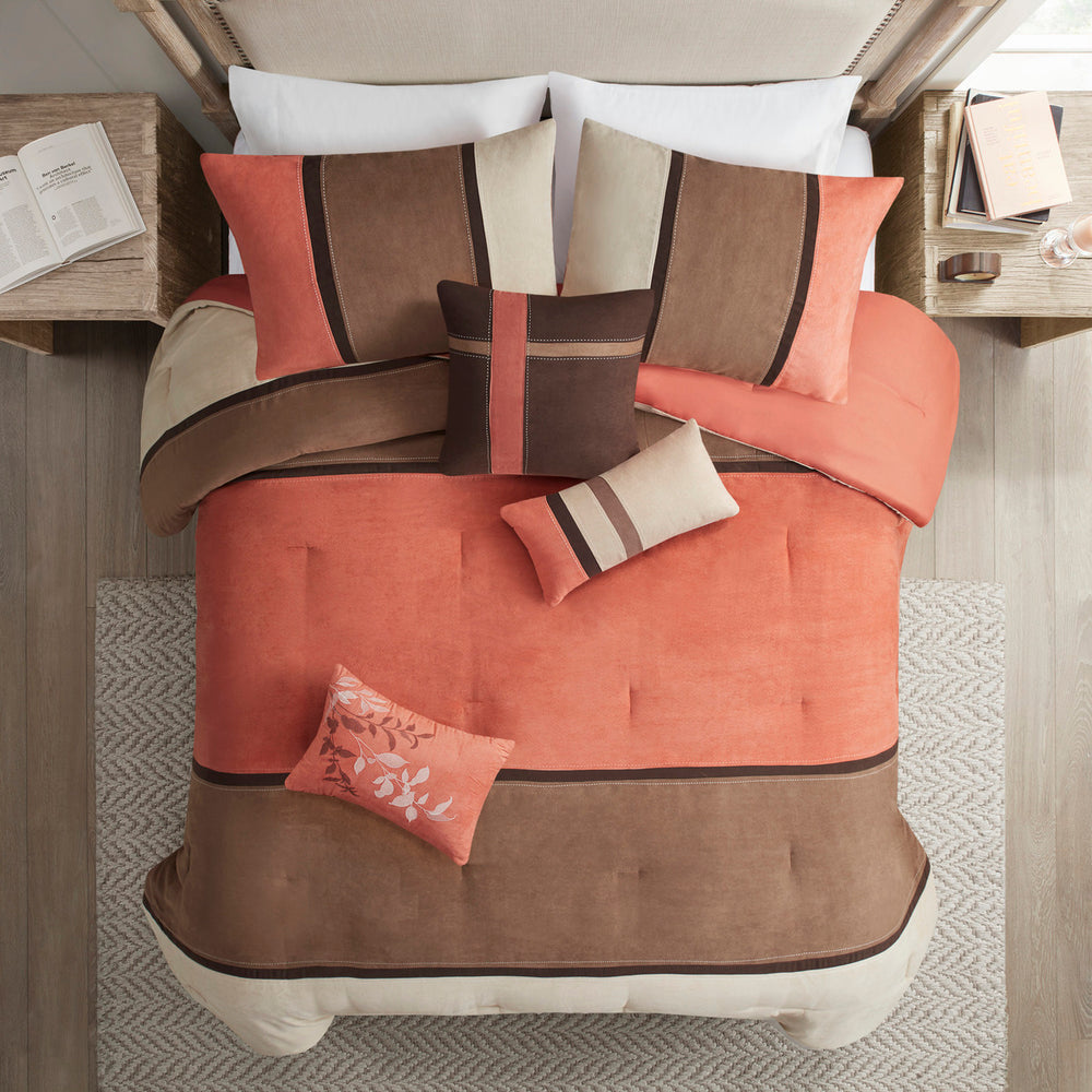 7 Piece Faux Suede Comforter Set Coral King Media 15