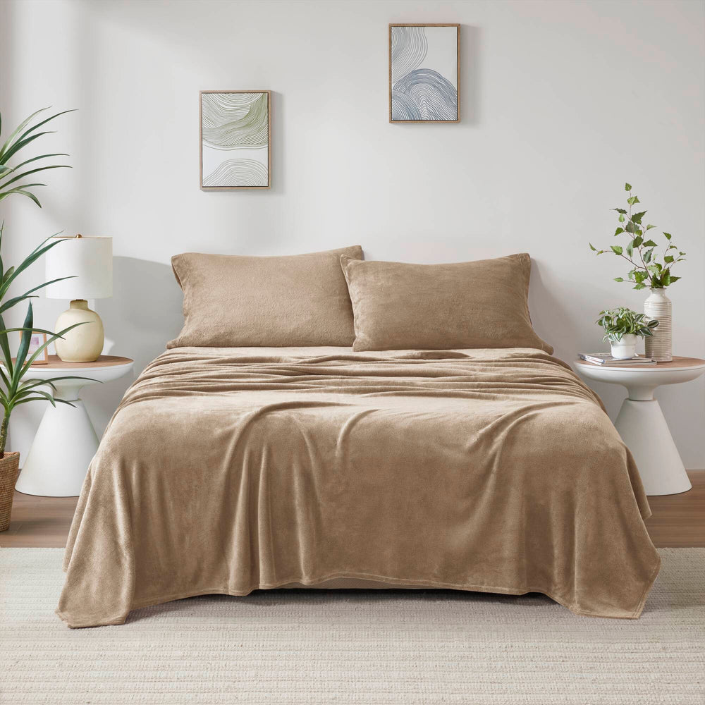 3 PCS Twin Micro Plush Sheet Set Taupe Media 19