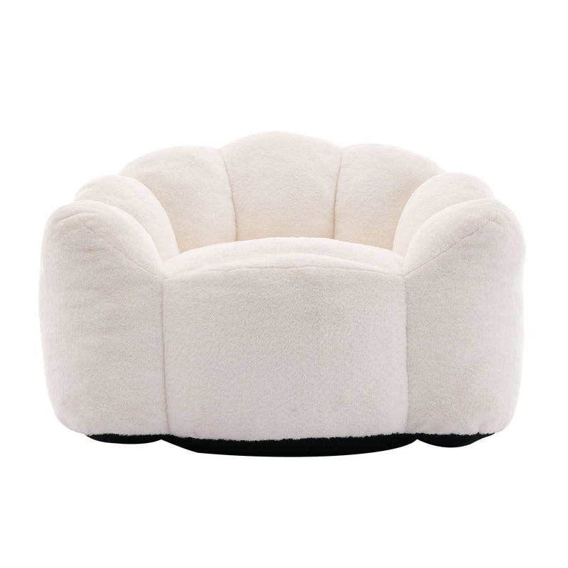 Bean Bag Sofa Faux Fur Lotus Style Ivory White 43.7 Inch No Assembly