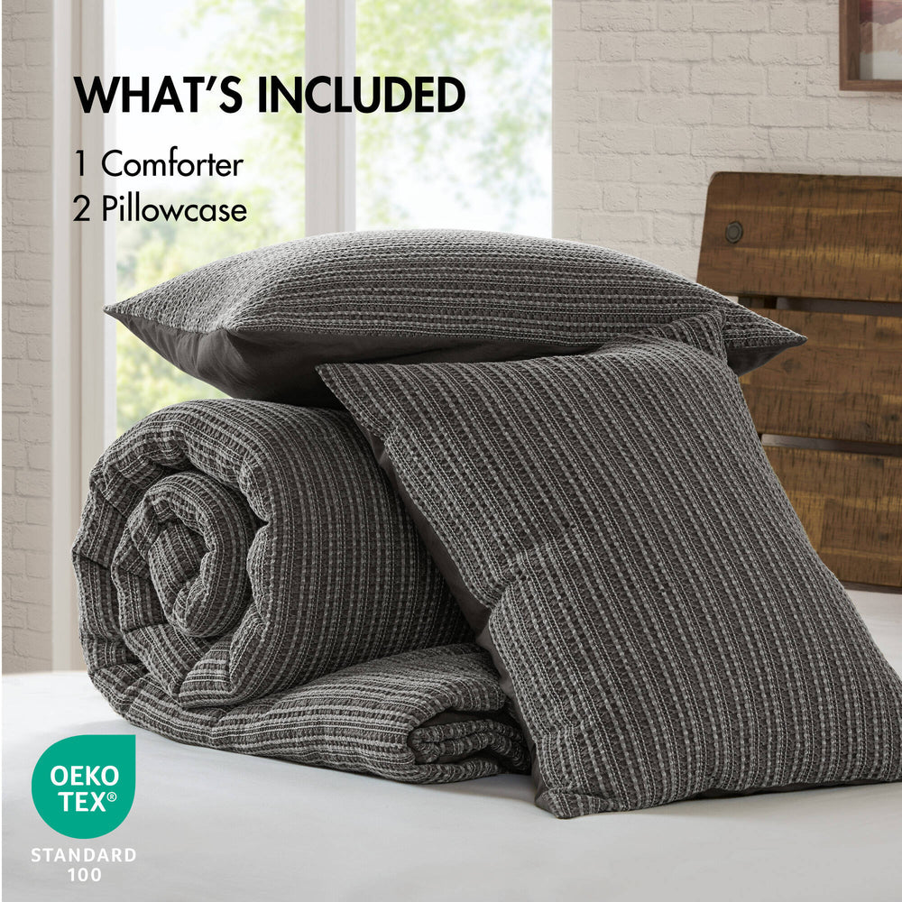3PCS Full/Queen Waffle Washed Comforter Set Media 11