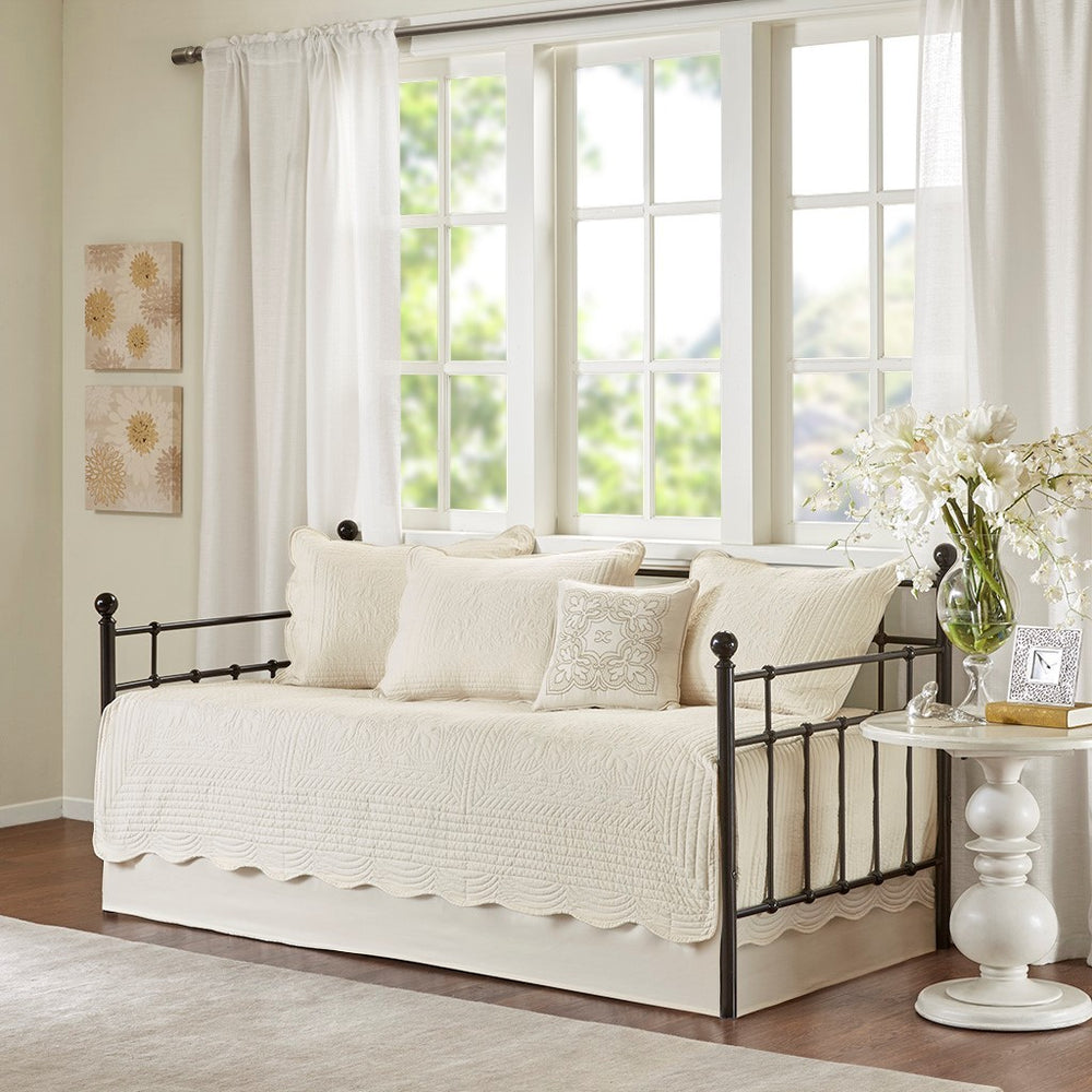 6 Piece Reversible Scalloped Edge Daybed Cover Set Cream Daybed Media 1