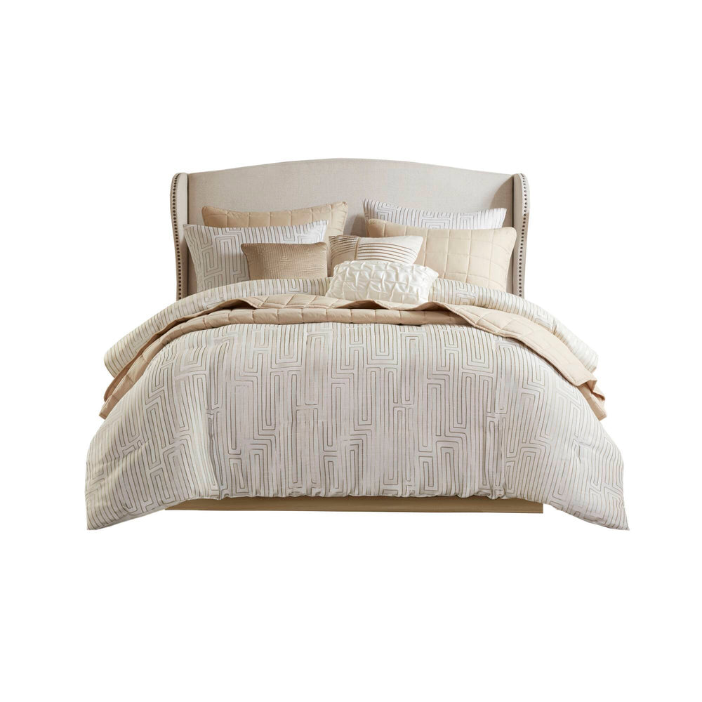 10 PCS Cal King Luxury Jacquard Comforter Set Ivory Media 2